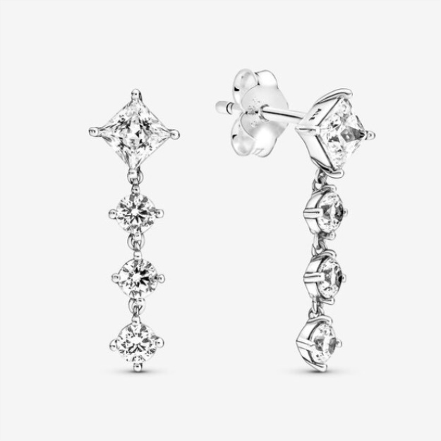 Sparkling Round Square Drop Earrings Pandora